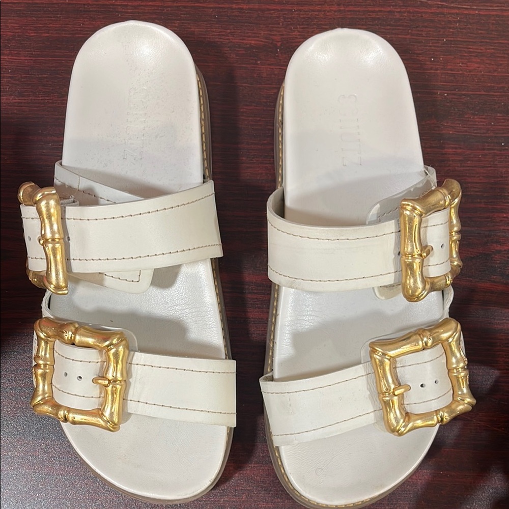 Schutz Enola leather gold buckle sandal